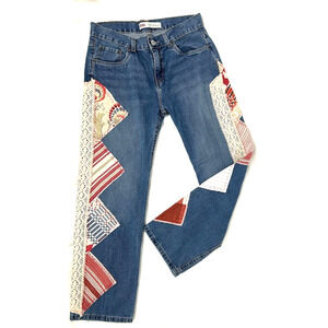 Custom Upcycled Levi’s 550 Jeans - Patchwork Boho Denim - Lace Trim - W29 L29